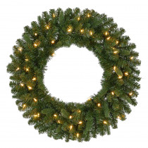 Home Accents Holiday 30 in. Pre-Lit Battery Operated LED Sierra Nevada Artificial Christmas Wreath with Warm White Lights