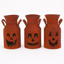 8 in. Halloween Metal Milk Can Luminary with Pumpkin Face