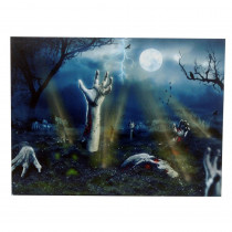 15 in. x 20 in. Halloween Zombie Graveyard LED Canvas with Sound