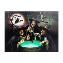 15 in. x 20 in. Halloween 3-Witches LED Canvas with Sound