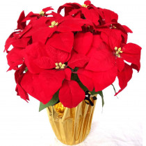 Home Accents Holiday 21 in. Unlit Silk Poinsettia Arrangement in Red