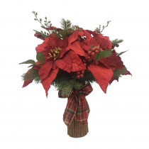 Home Accents Holiday 16.5 in. H Red Poinsettia Bundle with Bow