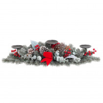 Home Accents Holiday 32 in. Snowy Pine Candleholder with Pinecones Berries and Velvet Bow