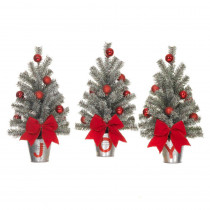 Home Accents Holiday 15 in. H Snowy Silver Glitter Mini Pine Trees in J-O-Y Buckets Set
