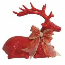 Home Accents Holiday 8.5 in. H Christmas Red Sitting Reindeer with Bow