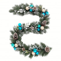 Home Accents Holiday 6 ft. Flocked Pine Garland with Blue Plate and Silver Balls