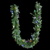 Home Accents Holiday 9 ft. LED Pre-Lit Royal Grand Spruce Artificial Garland with Pure White and Multi Lights