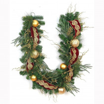 Home Accents Holiday 6 ft. LED Pre-Lit Valenzia Artificial Garland with Red and Gold Ribbon, 50 Battery-Operated Warm White Lights