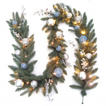 Home Accents Holiday 9 ft. Pre-Lit LED Decorated Blue Spruce Artificial Garland