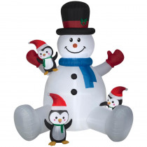 Home Accents Holiday 9.51 ft. Pre-lit Inflatable Snowman with Penguins Climbing Airblown