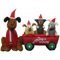 Home Accents Holiday 6.99 ft. W Pre-lit Inflatable Wagon Full of Puppies Airblown Scene