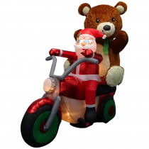 Home Accents Holiday 6.50 ft. Pre-lit Inflatable Santa with Teddy Bear on Motorcycle Airblown Scene