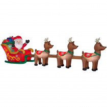 Home Accents Holiday 16.01 ft. W Pre-lit LED Inflatable Santa in Sleigh with Reindeers Airblown