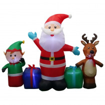 Home Accents Holiday 6.50 ft. W Pre-lit Inflatable Santa,Reindeer and Elf Collection Airblown Scene