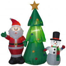 Home Accents Holiday 4.99 ft. Pre-lit Inflatable Santa, Snowman and Christmas Tree Airblown Scene