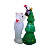 Home Accents Holiday 4.99 ft. Pre-lit Inflatable Polar Bear and Penquin Decorating Tree Airblown Scene