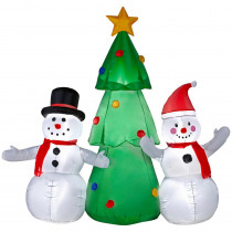 Home Accents Holiday 5.51 ft. W Pre-lit Inflatable Snowman Family Topping The Tree Ariblown Scene