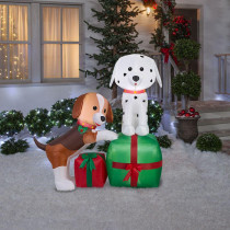 Home Accents Holiday 5 ft. Lighted Inflatable Puppies Gift Scene