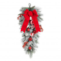 Home Accents Holiday 32 in. Flocked Pine Teardrop with Red and White Balls