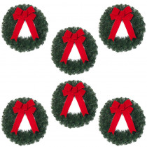Home Accents Holiday 20 in. Unlit Artificial Christmas Wreath with Red Bow (Set of 6)