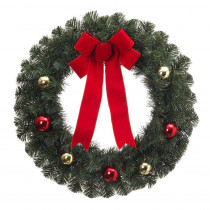 Home Accents Holiday 26 in. Noble Pine Artificial Wreath with Ornaments and Red Bow