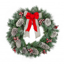 Home Accents Holiday 30 in. Snowy Pine Artificial Wreath with Pinecones and Berries