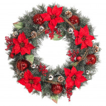 Home Accents Holiday 30 in. Red Poinsettia, Berries, Silver and Red Ball and Twig Pine Artificial Wreath
