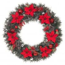 Home Accents Holiday 48 in. Unlit Artificial Christmas Wreath with Red Poinsettias