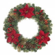 Home Accents Holiday 30 in. Unlit Artificial Christmas Mixed Pine Wreath with Burgundy Poinsettias