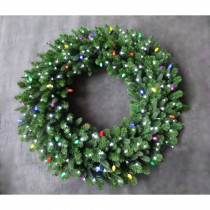 Home Accents Holiday 48 in. LED Pre-Lit Artificial Christmas Wreath with Micro-Style Pure White and C7 Multi-Color Lights