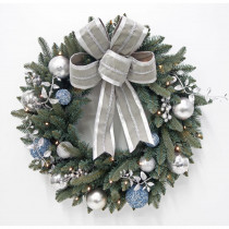 Home Accents Holiday 30 in. Pre-Lit LED Decorated Blue Spruce Artificial Christmas Wreath with Grey Bow