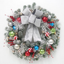 Home Accents Holiday 32 in. Pre-Lit LED Flocked Whimsical Artificial Christmas Wreath with 35-Lights
