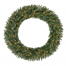 Home Accents Holiday 48 in. Battery-Operated Pre-Lit LED Artificial Meadow Fir Wreath with 520 Tips and 120 Warm White Lights with Timer