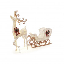 Home Accents Holiday 60 in. 160-Light PVC Deer and 44 in. 120-Light Sleigh 8 ft.