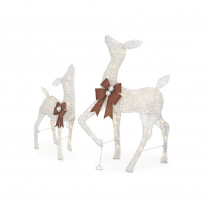 Home Accents Holiday 36 in. Warm White LED White PVC Deer and Doe Set with Brown Bows