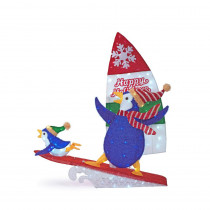 Home Accents Holiday 66 in. Christmas Cool White LED Surfing Penguins