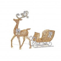 Home Accents Holiday 65 in. LED Lighted Gold Reindeer and 46 in. LED Lighted Gold Sleigh with Silver Bows