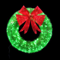 Home Accents Holiday 36 in. Green Tinsel Wreath with Twinkling Lights