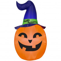 Home Accents Holiday 4.99 ft. Pre-Lit Inflatable Pumpkin with Witch Hat Airblown
