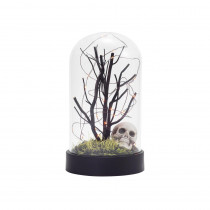 Home Accents Holiday 8.75 in. Tabletop Halloween Cloche with Orange LED Lights and Skull