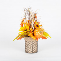 Home Accents Holiday 16 in. Harvest Pumpkin and Maple Leaf Centerpiece