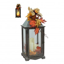Home Accents Holiday 25.5 in. Weathered Wood and Metal Lantern with LED Candle