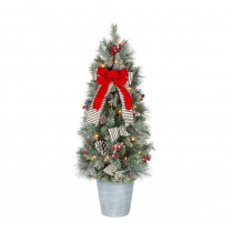 Home Accents Holiday 4 ft. Snowy Pinecone and Berry Artificial Christmas Porch Tree with 50 UL Clear Lights