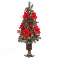Home Accents Holiday 4 ft. Red Poinsettia and Twig Artificial Christmas Porch Tree with 50 UL Twinkle Lights