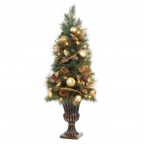 Home Accents Holiday 4 ft. Gold Artificial Christmas Porch Tree with 50 UL Clear Twinkle Lights