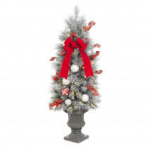 Home Accents Holiday 4 ft. Pre-Lit Flocked Porch Artificial Christmas Tree with 50 Clear Battery Operated LED Lights and Timer Function