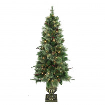Home Accents Holiday 5 ft. Syracuse Cashmere Berry Potted Artificial Christmas Tree with 150 Clear Lights (Set of 2)