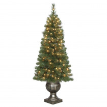 Home Accents Holiday 4.5 ft. Pre-Lit LED Wesley Spruce Potted Artificial Christmas Tree with 263 Tips and 150 Warm White Lights