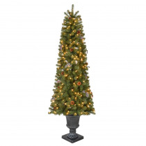 Home Accents Holiday 6.5 ft. Pre-Lit Greenland Potted Artificial Christmas Tree with 685 Tips and 250 Clear Lights