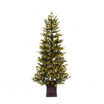 Home Accents Holiday 6.5 ft. Pre-Lit LED Potted Artificial Christmas Tree with 400 Warm White Micro Dot Lights